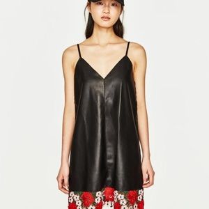 Faux Leather Dress with Contrast Lace Trim